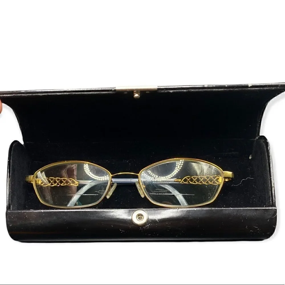 Saks Fifth Avenue 135 RV9 gold tone glasses side detail rhinestones & case
